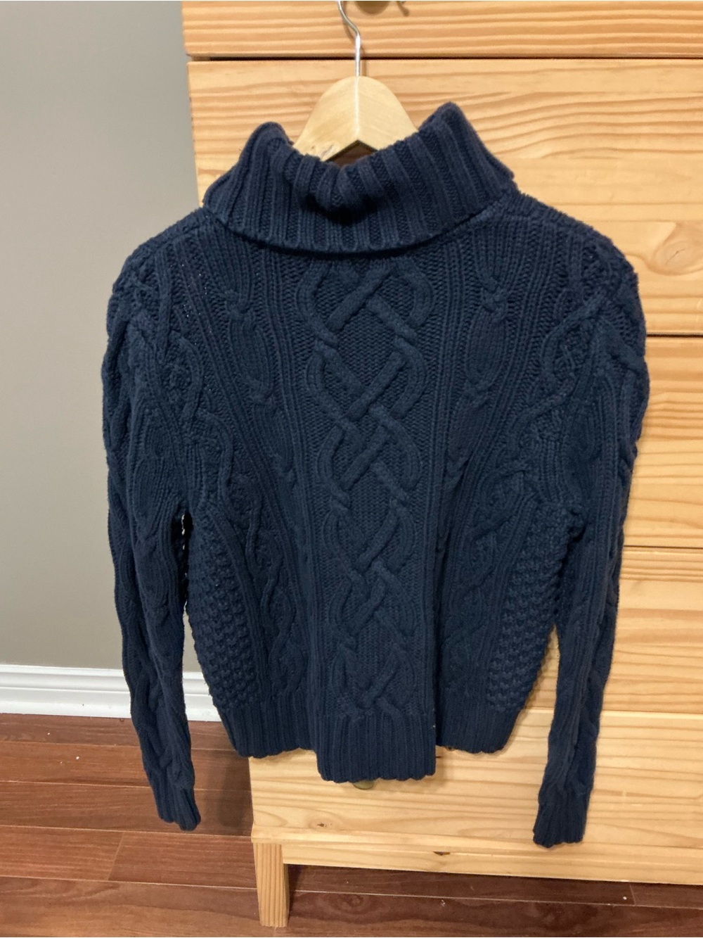 Lands’ End Drifter Cable Knit Fisherman Knit-Style Turtleneck Sweater in Navy